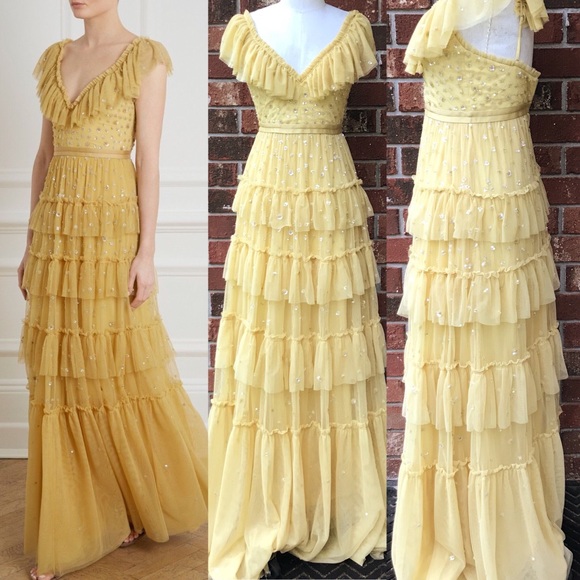 needle and thread yellow dress